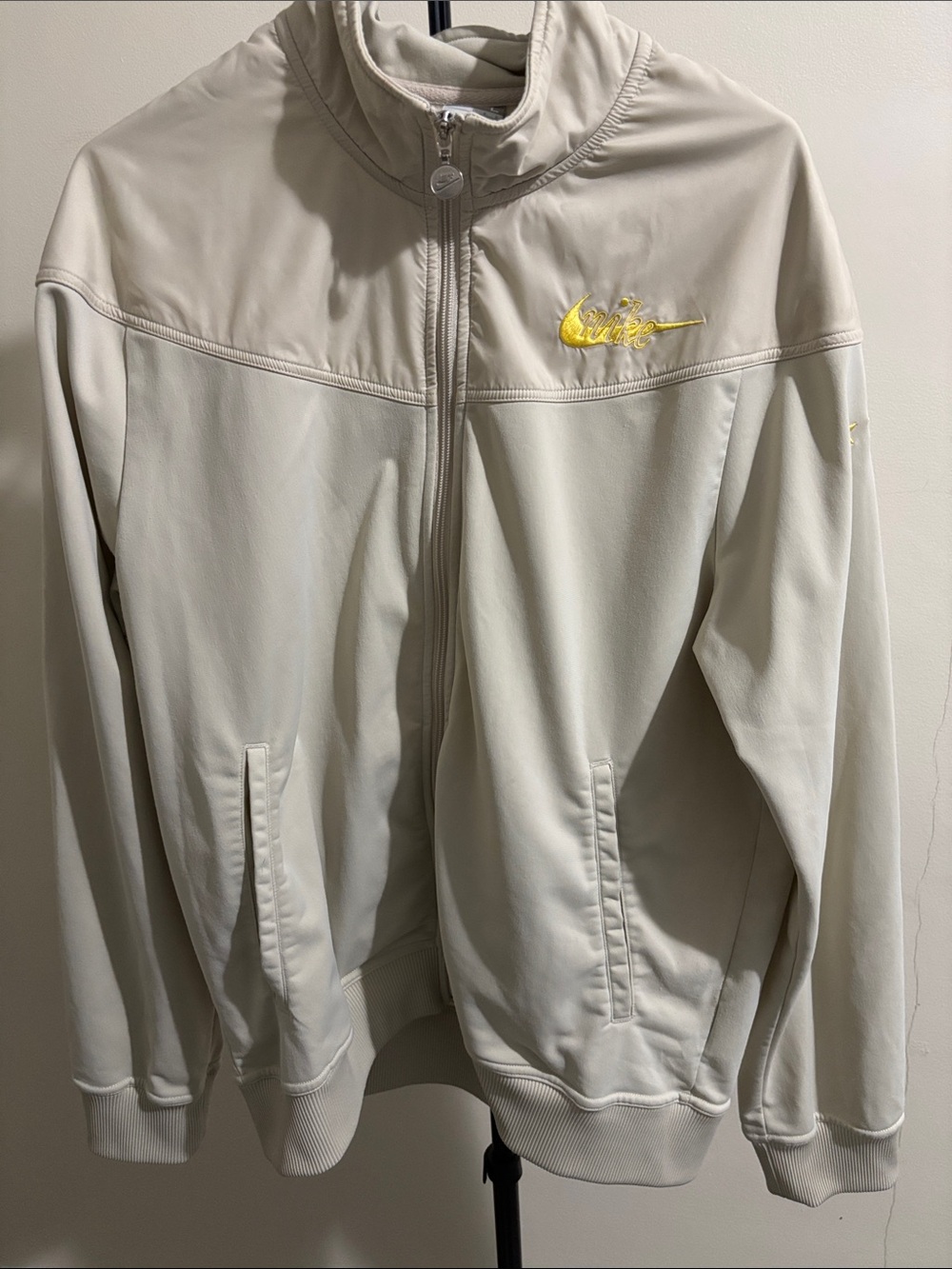 Nike Cream Full-Zip Bomber Jacket with Yellow Logo